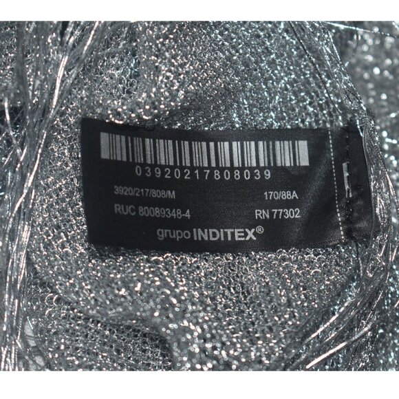 Zara Silver Metallic Knit Crochet Caftan Dress Fringe M - Picture 7 of 8